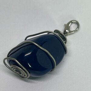 Navy Blue Stone Pendant with Silver Wire Wrap